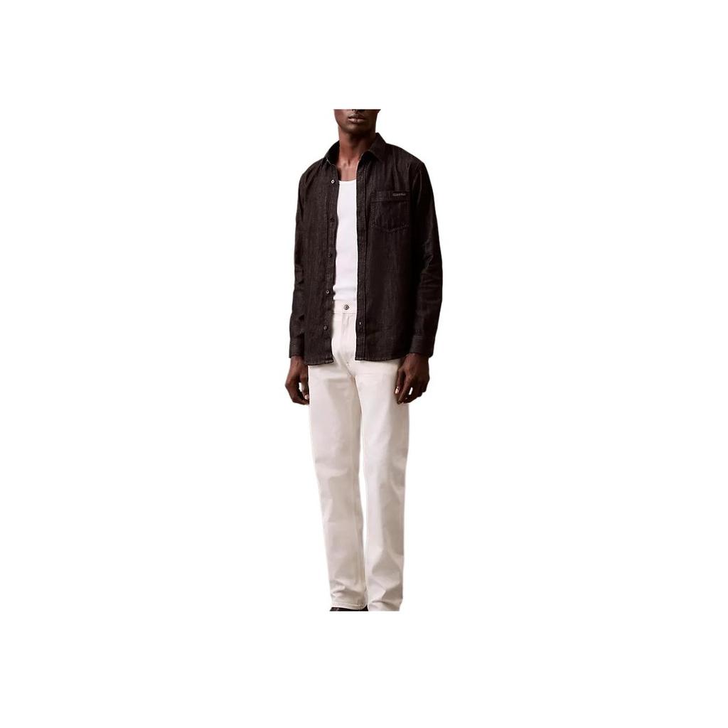 Calvin Klein Solid Color Casual Comfortable Pointed Collar Long Sleeve Shirt Men Shirts Black 40EM789-001