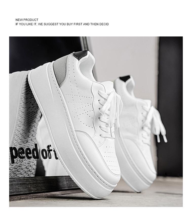 Summer Men's Breathable White Trendy Height-Enhancing Sneakers: Versatile, Thick-Soled Casual Skate Shoes
