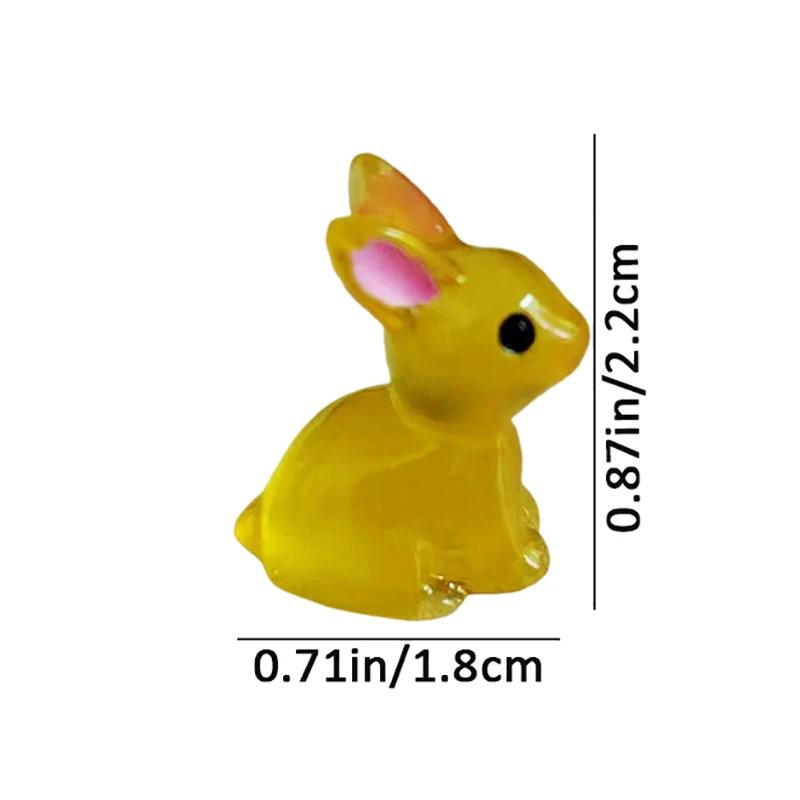 10pcs Cute Mini Luminous Resin Bunnies Miniature 3D Little White Rabbit Ornament Micro Landscape Dollhouse Decoration Diy Toys