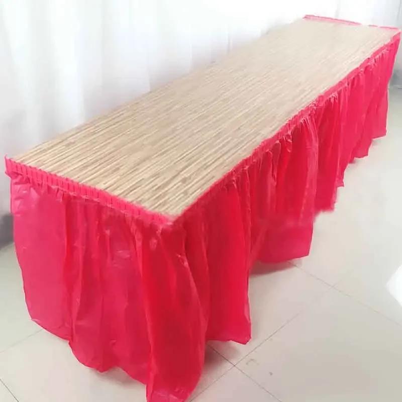 Disposable Table Skirt Plastic Party Desk Skirt Solid  73x420cm Table Cover for Birthday Party Wedding Festival Decoration