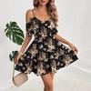 Europe, America, Summer New Suspender Printing Floral Sleeveless Vacation Style Dress Waist Elegant Women's Clothing