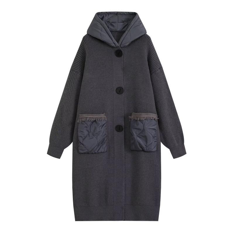 Womens Oversized Hooded Longline Knit Coat Winter 2026 Warm Cotton-Padded Casual Outerwear
