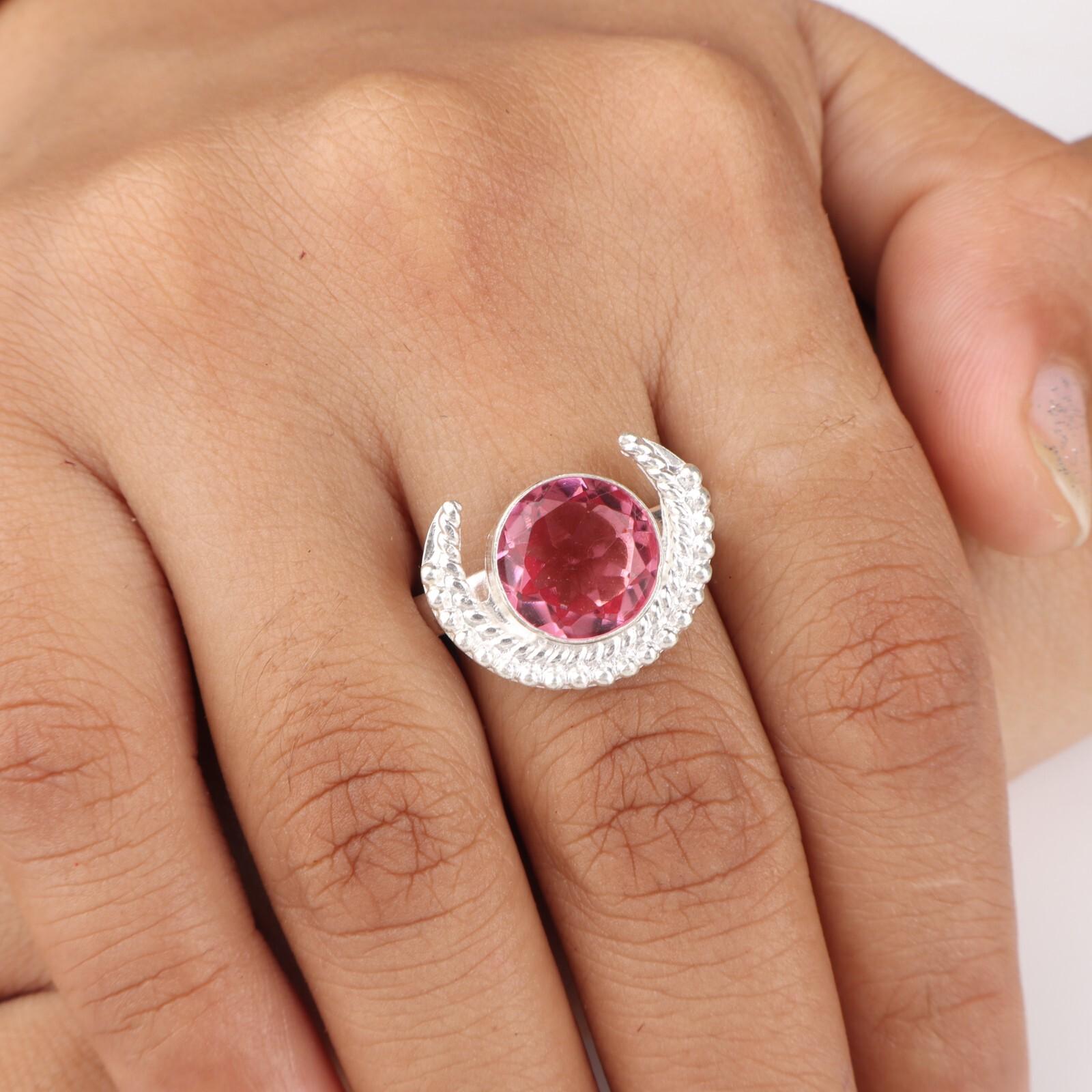 

Редкий драгоценный камень розовый турмалин кольцо из стерлингового серебра 925 ручной работы подарок на свадьбу RR-48-11 10