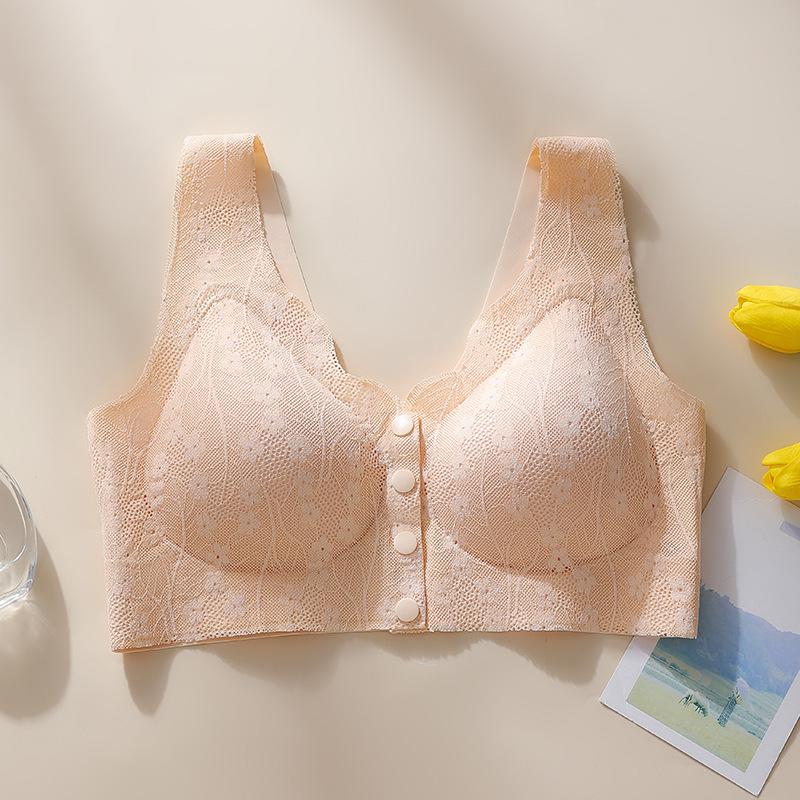 

Front-Fastening Lace Bra: Seamless, Wire-Free, Plus Size Innerwear for Middle-Aged/Elderly Women - Spring/Summer Style 4XL (180-200 jin)