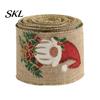 Linen Ribbon for Garland Making 1 Roll Burlap Christmas Gift Wrapping Tree Decor, Vintage Patterned Bows Imitation Wired Fabric DIY Crafts And