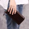 Men'S Leather Clutch Bag Premium Retro Multifunctional Wrist Wallet Large Capacity Long Zipper Wallet