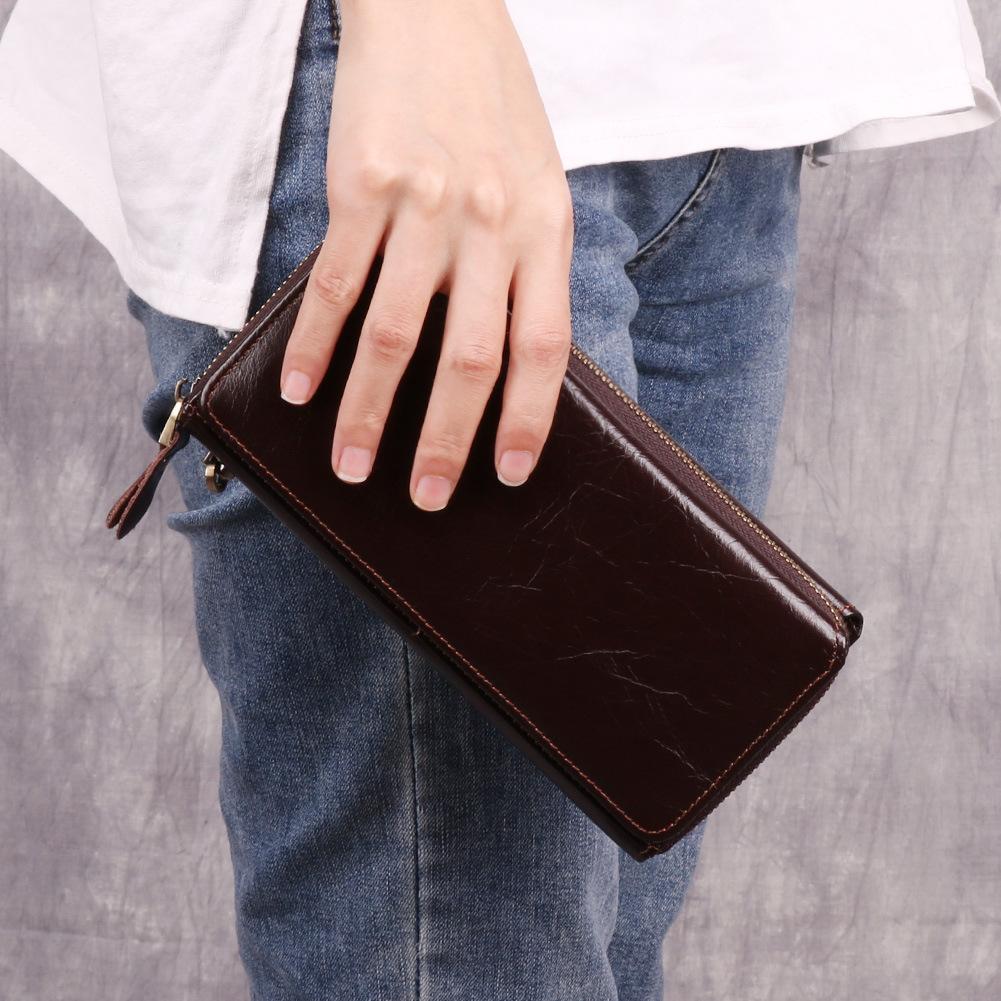 Men'S Leather Clutch Bag Premium Retro Multifunctional Wrist Wallet Large Capacity Long Zipper Wallet