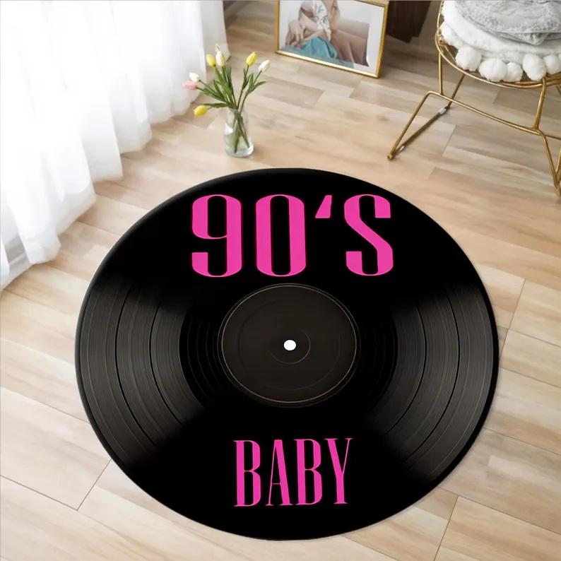 Covor Vinil Imprimat Disc Muzical Covor Lavabil la Mașină Cadou pentru Iubitorii de Muzică Covor Retro Disc Vinil Covor Rotund Covoraș Antiderapant