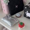 Dust Protection Cotton Material Quilted Wallet Bow Design 2-Layer Mini Storage Bag Portable Size Dust-Proof Card Bag Card Holder
