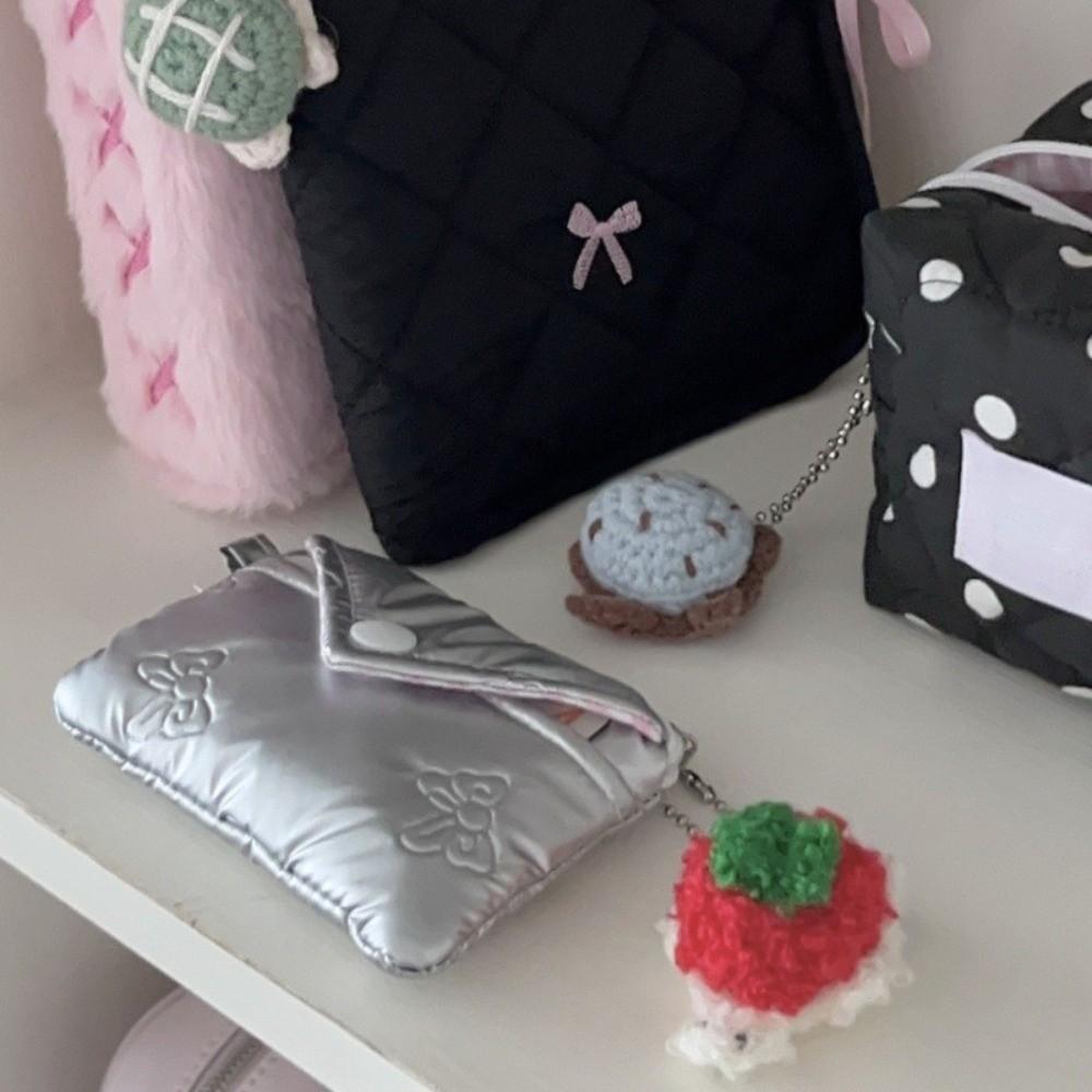 Dust Protection Cotton Material Quilted Wallet Bow Design 2-Layer Mini Storage Bag Portable Size Dust-Proof Card Bag Card Holder