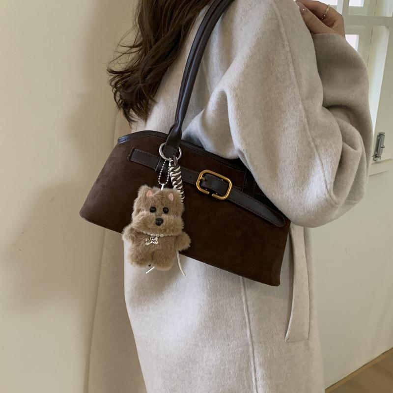 Retro niche suede bag women's 2025 new trendy autumn and winter versatile single shoulder underarm bag leopard print baguette bag