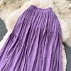 Summer High Waist Drape A-Line Skirt Fashion Elastic All-Match Pleated Large Swing Temperament Midi Skirt