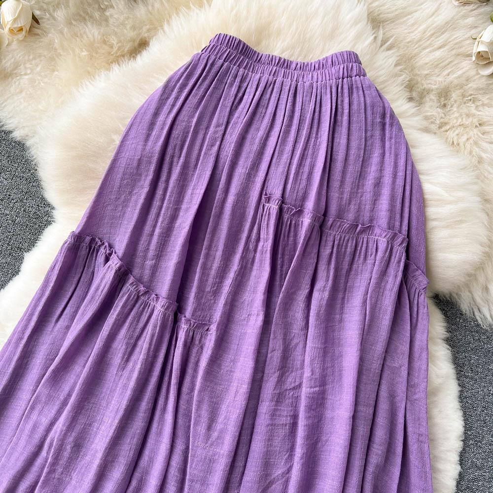 Summer High Waist Drape A-Line Skirt Fashion Elastic All-Match Pleated Large Swing Temperament Midi Skirt