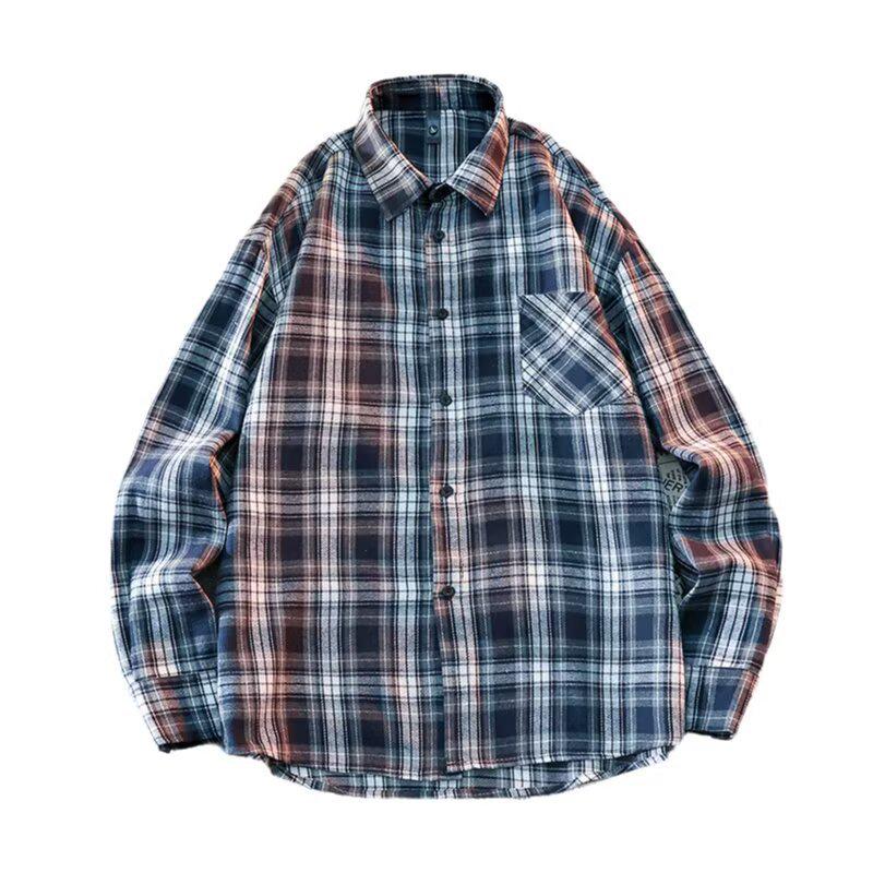 Men's Retro Plaid Long Sleeve Shirt - Trendy Casual Loose Fit for Autumn and Spring