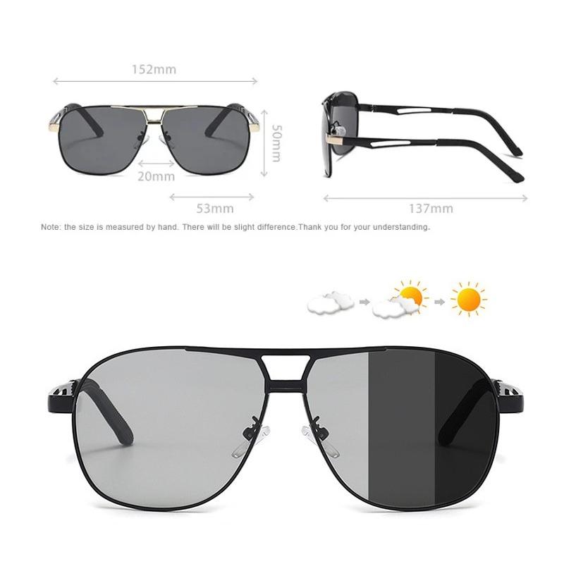 Men Night Vision Polarized Pochromic Sunglasses Aviator Style Yellow Color Change Lenses Driving Sun Glasses