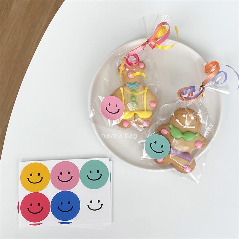 Korean Style Smiley Face Stickers: Colorful, Cute Round Labels for Gift Seals
