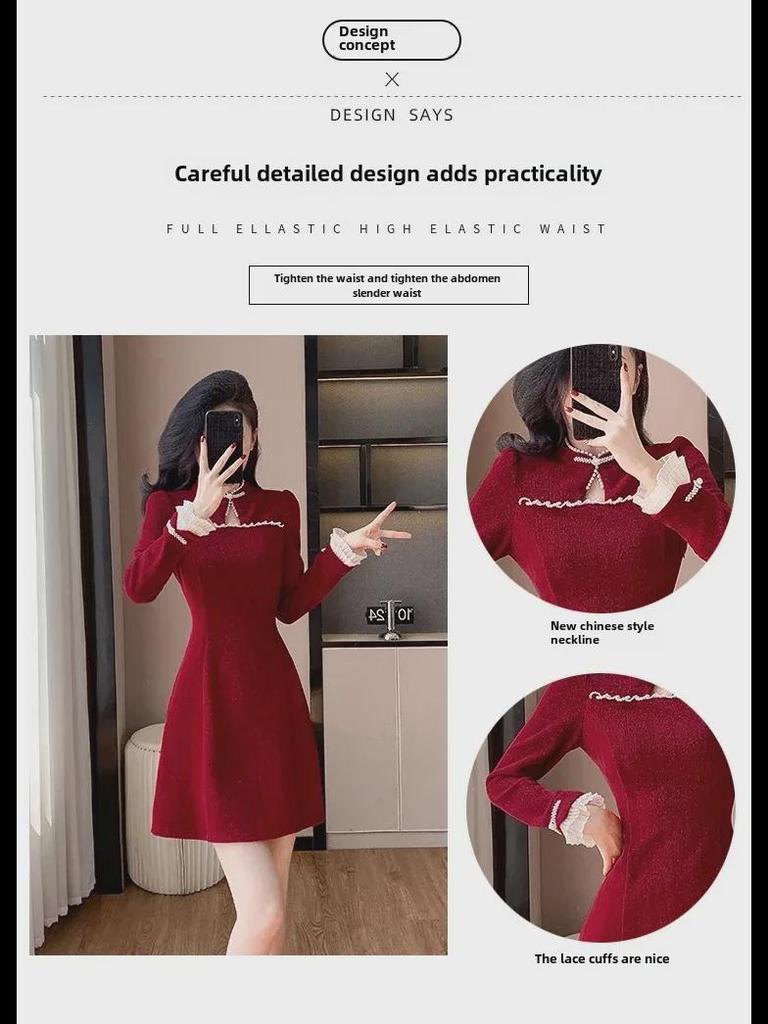 2025 Modern Chinese Style Cheongsam Dress with Corduroy and Pearl Buttons