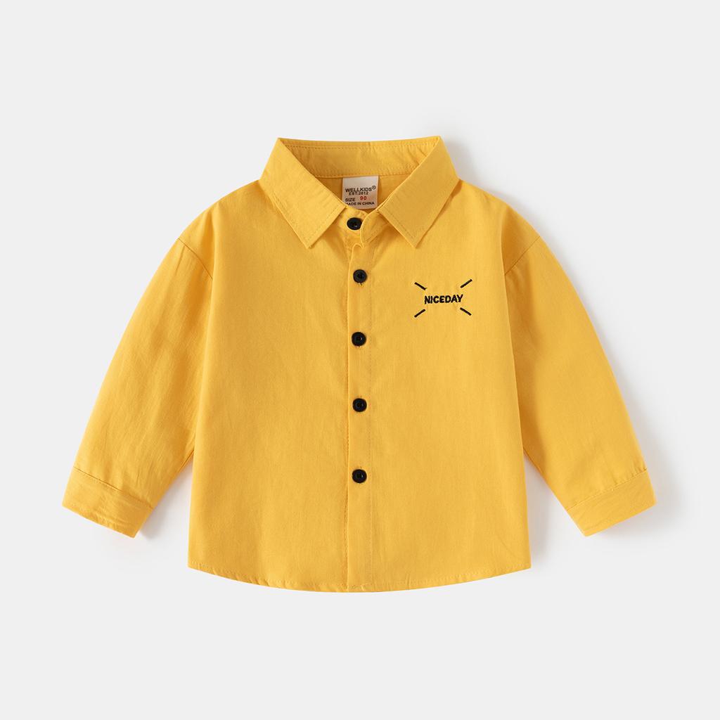 Kinder Langarmhemd 2025 Herbst Jungen Revers einfarbig besticktes Hemd Baby Oberteil trendige Kinderbekleidung