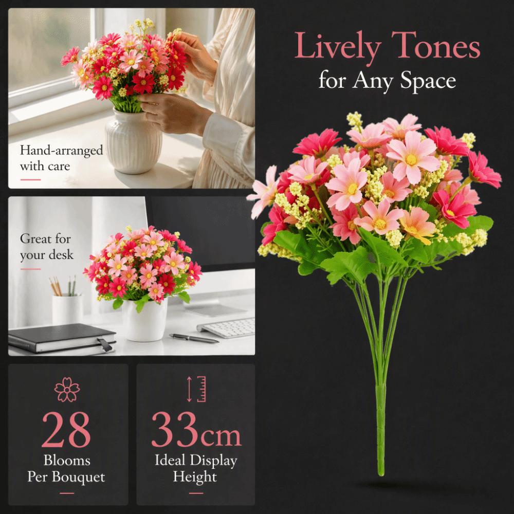 28 Heads Per Bunch Simulated Daisy Pink Color Fake Flower Bouquet Garden Decoration