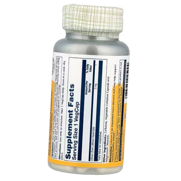 Lithium Aspartate, Lithium Aspartate 5, Solaray 100vegcaps (36411037)