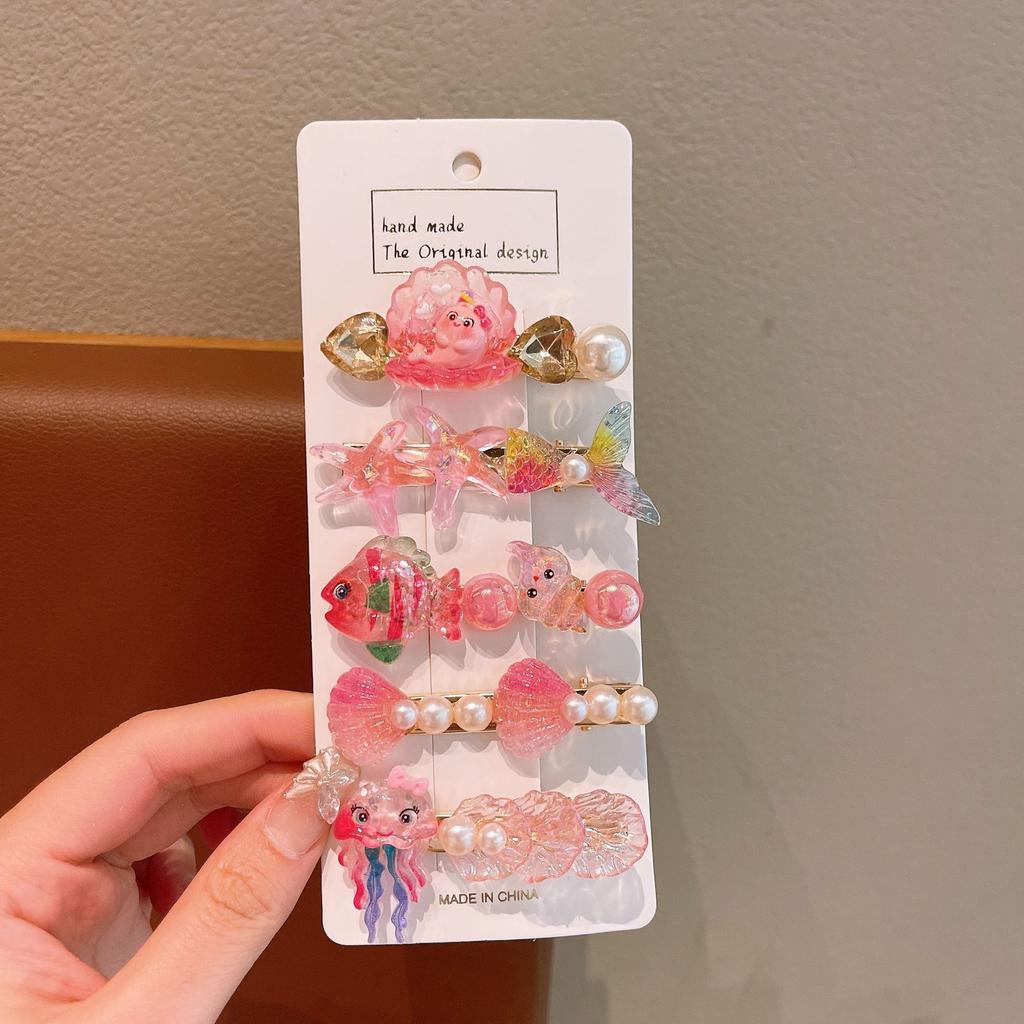 Children'S Cute Ocean Series Hair Clips, Cartoon Mermaid Shell Starfish Hair Accessories, Baby Hair Damage Side