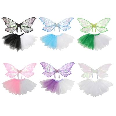 Multi-layer Fairies Wing Tulle Costume Set for Girls Halloween Cosplay Outfit with 3D Wing Costumes Accessory