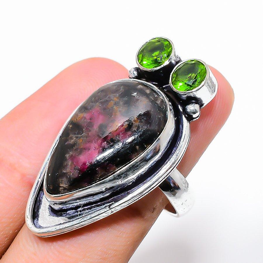 

Lepidolite Stone, Peridot Gemstone Handmade Ethnic Jewelry Ring Size 7SR-859