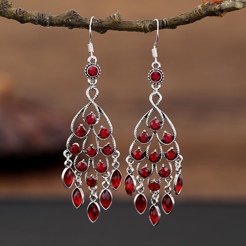 Vintage Palace Crystal Long Tassel Earrings with Feminine Style and Versatile Personality Earrings, Korean Fashion Ethnic Style Earrings