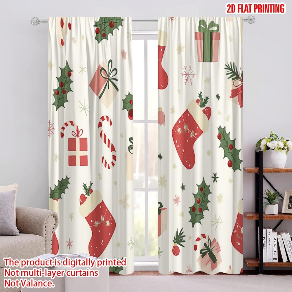 

2pcs,2D plane printing Creative Curtains Christmas Baubles Holly Candy Canes (3) Durable 100% Polyester Fabric (without rod) 52.50 × 116.00 cm 2 pcs