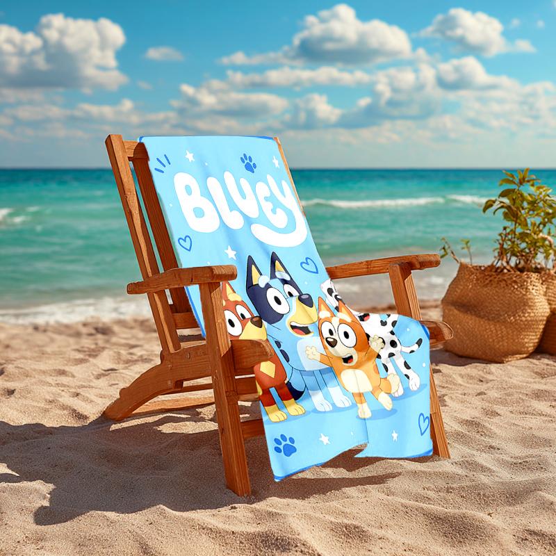 1Pc Bluey Friends Adventure Beach Towel, Quick Dry, Multi-Use for Beach Pool Gym Yoga Home Travel, Christmas, Halloween, Xmas Gift S73