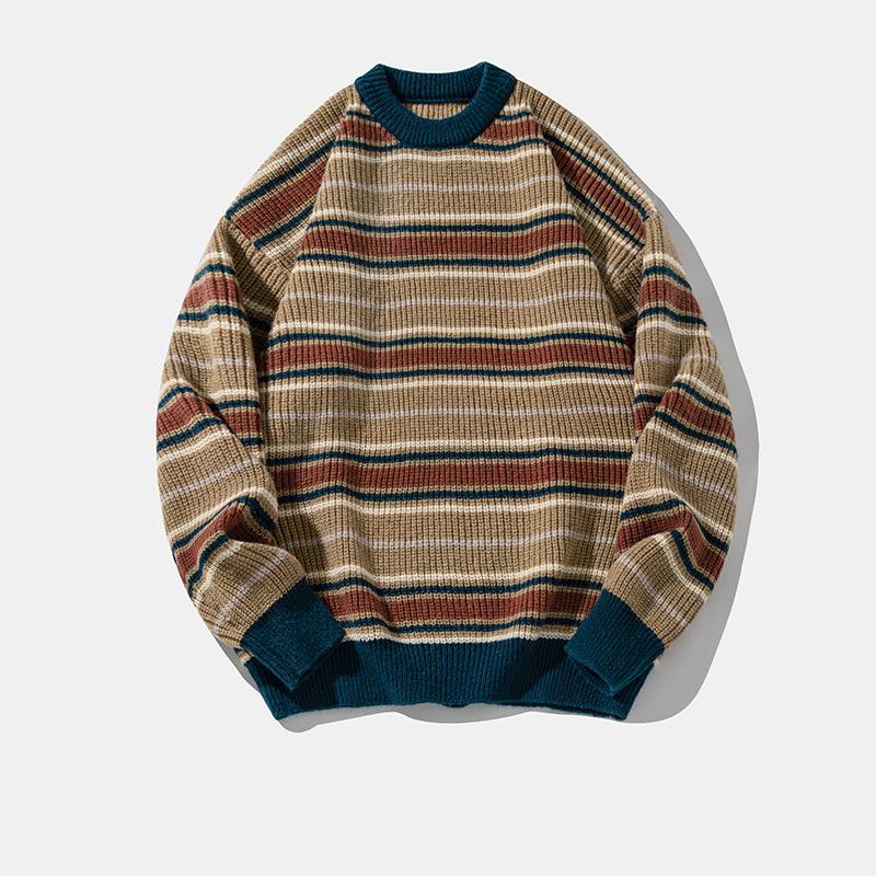 Mountain Style Retro Colorblock Stripe Sweater - Trendy American Knitwear for Couples (Autumn/Winter)