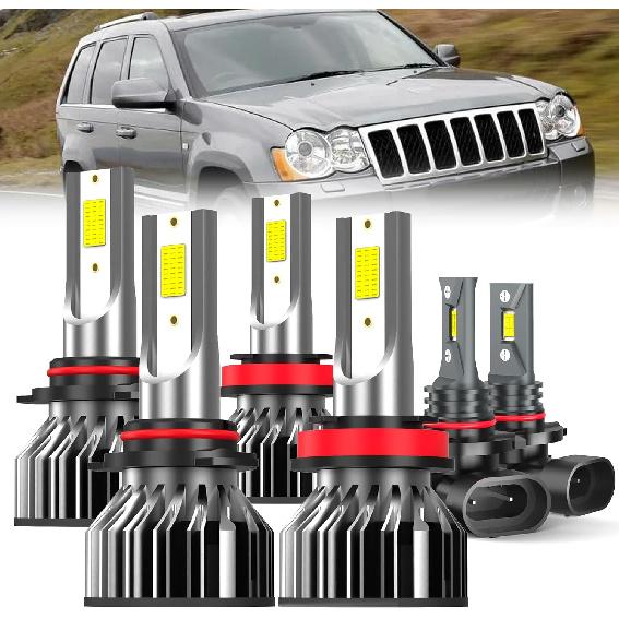 

For 2005-2010 Jeep Grand Cherokee light Bulbs, 9005 High Beam 9006 Low Beam 9145 Fog Light Combo, 6PCS