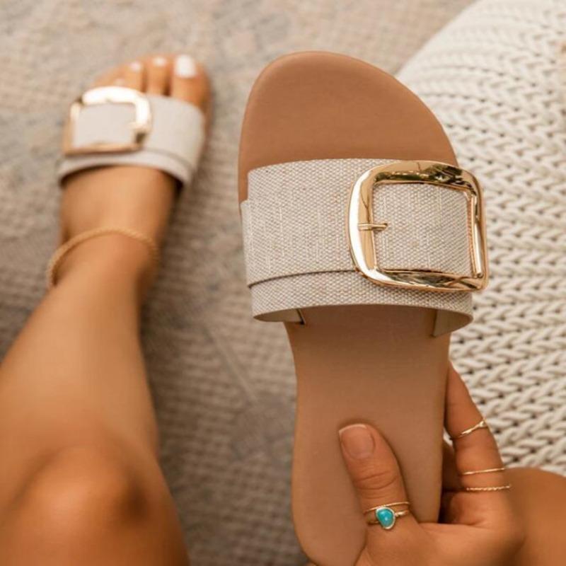 Summer New Sandals Flat Bottom Women's Buckle Slippers Sandals Shos Women's Shoes