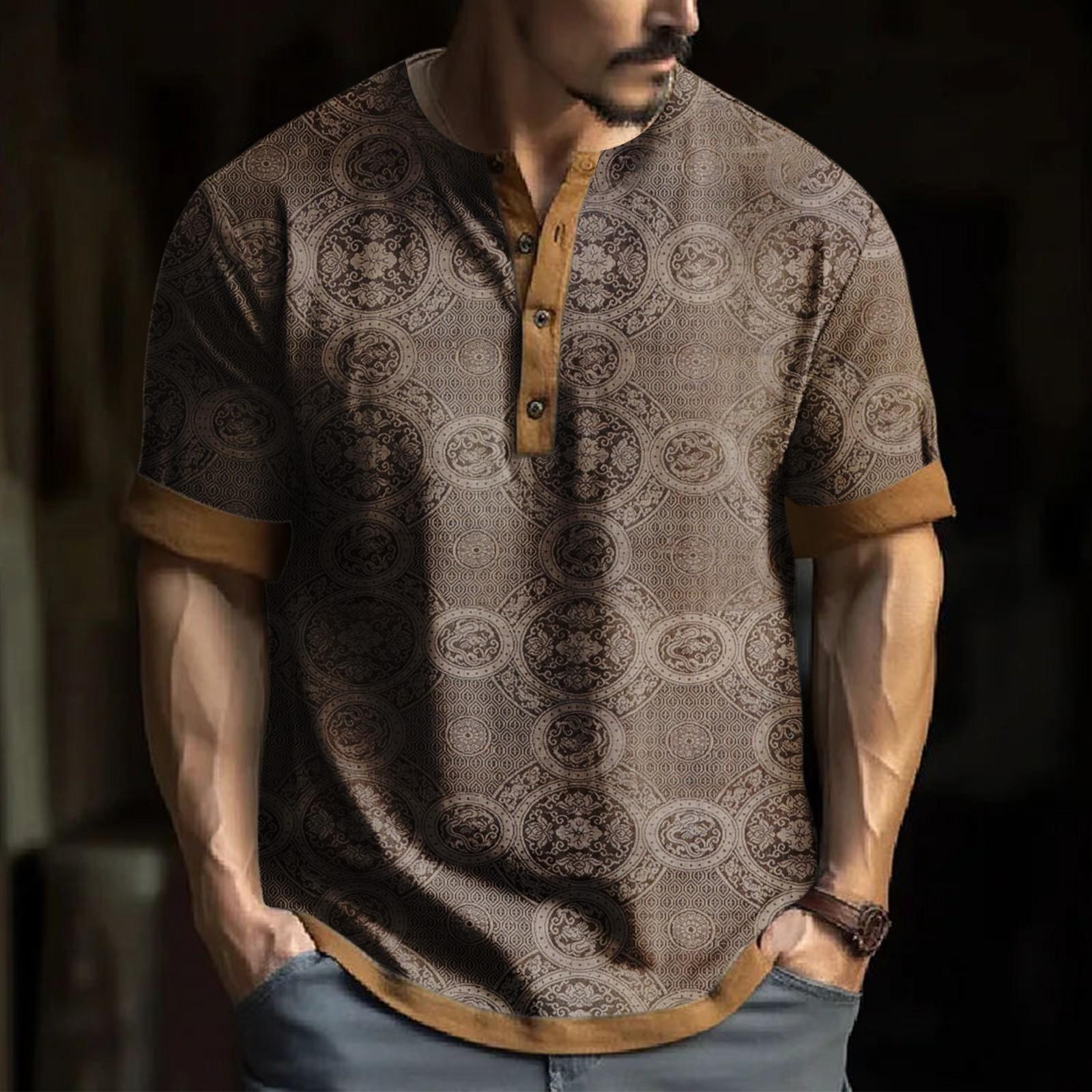 

Мужская модная футболка с коротким рукавом и вышивкой с коротким рукавом и принтом на весну и лето XL коричневый