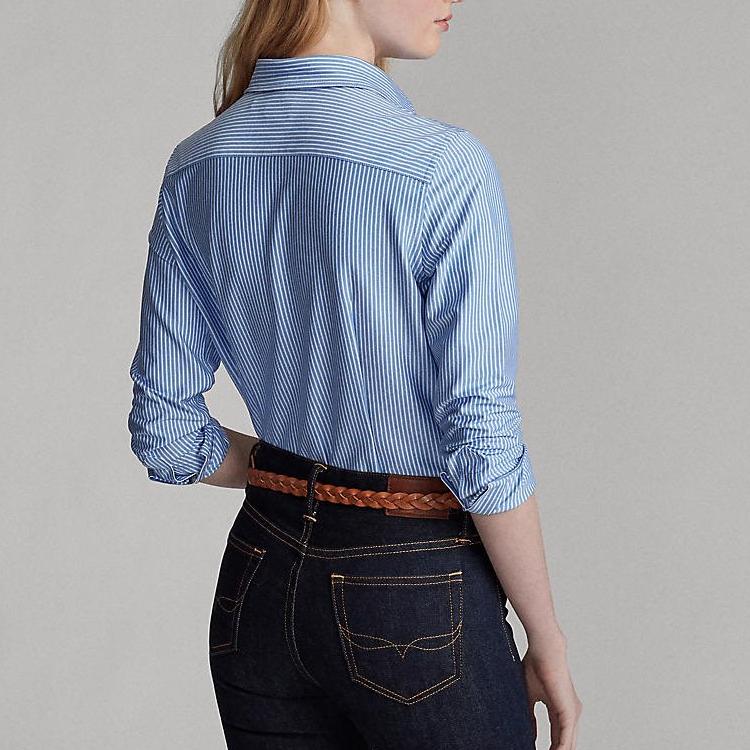 Polo Ralph Lauren Striped Color Block Single Breasted Casual Long Sleeve Shirt Women Shirts Blue 211633498-004