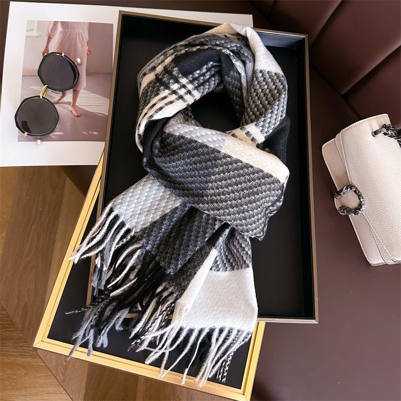 Korean Plaid Knitted Cahmere Scarf Women Shawls And Wraps Female Pashmina Bufanda Lady Thick Warm Winter Blanket Stoles New