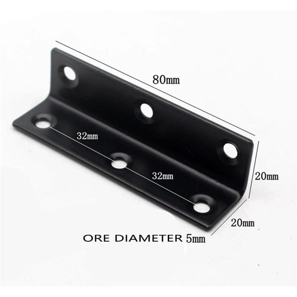 4pcs Stainless Steel L-Shaped Angle Brackets – 80x20x20mm & 60x25x25mm, 2mm Thick, Black Coated, For Woodworking, Furniture, Railings – Indoor/Outdoor