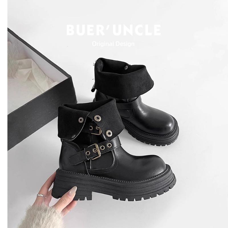 

Martin boots women s new spring and autumn single boots retro women s shoes medium boots thick-soled black short boots 40 чёрный