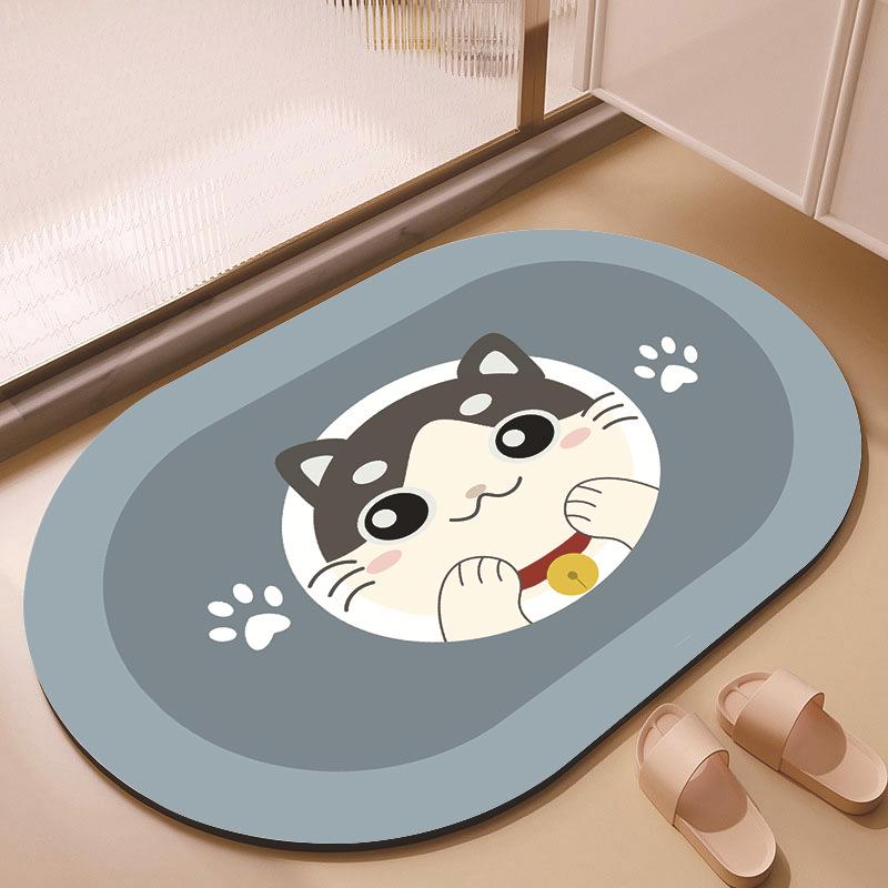 New Cartoon Cute Animal Oval Diatom Mud Floor Mat, Bathroom Water-absorbing Quick-drying Carpet, Children's Room Non-slip Mat