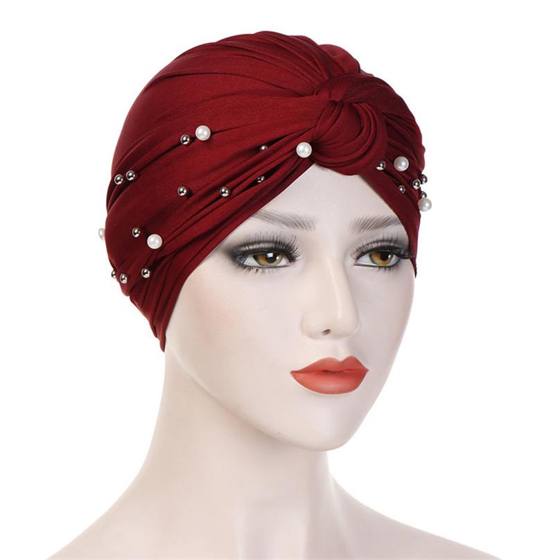 Fashion Gentlewomen Headscarf Hat Muslim Changeable Headdress Exquisite Elegant Beaded Hat