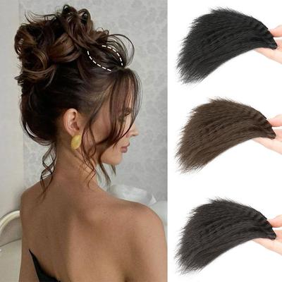Synthetic Natural Fluffy Corn Clip In Top Hair Piece Extension Short Straight Hair For Women Daily Cosplay Party Wear