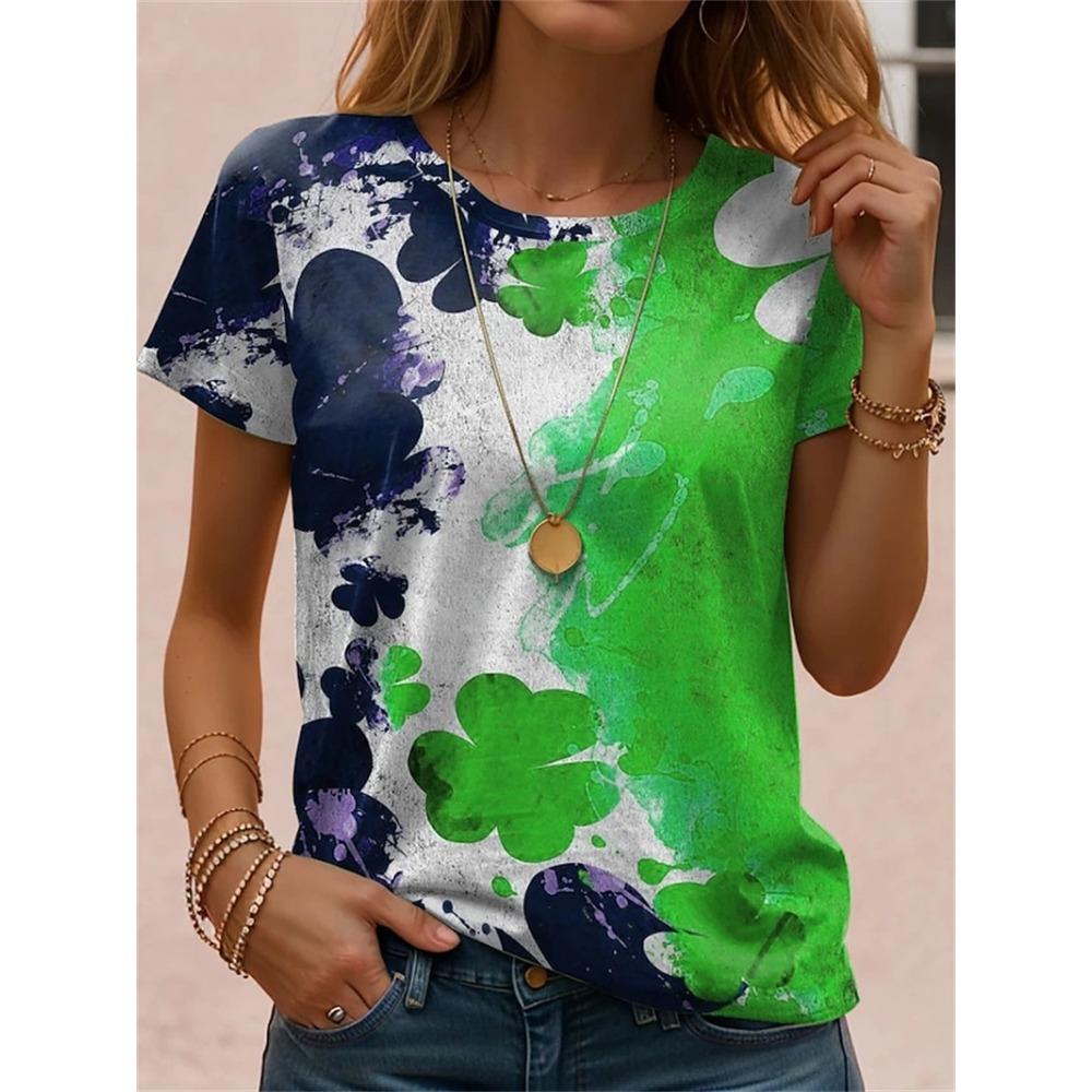 

Женские футболки с трилистником на День святого Патрика, топы, новинка, с коротким рукавом, с круглым вырезом, повседневные зеленые футболки, одежда, забавные футболки с кроликом 3XL