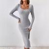 Autumn and winter new square collar waist irregular hem sexy long-sleeved dress female explosion