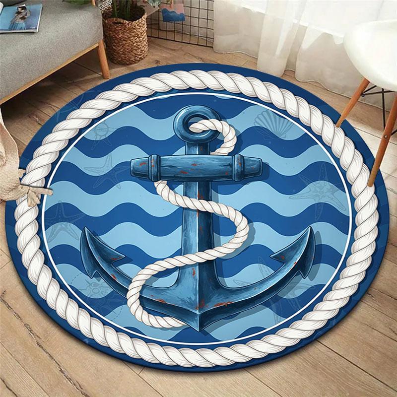 Anchor Round Area Rug,Carpet Rug for Living Room Bedroom Sofa Playroom Decor,Non Slip Floor Mat