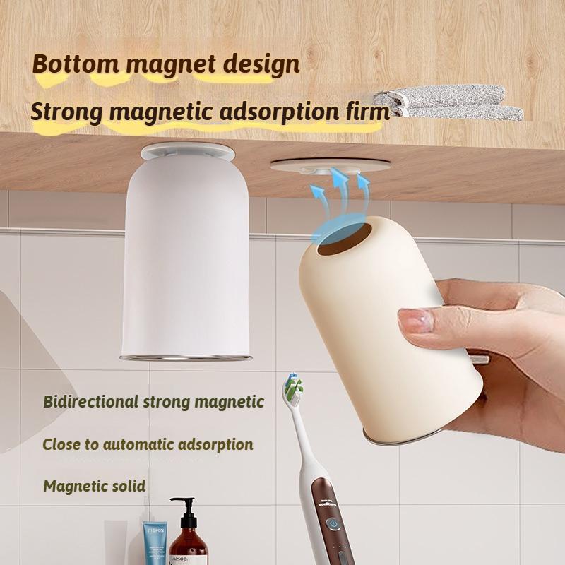 New Magnetic Toothbrush Cup Stainless Steel Sleek Minimalist Design Dual Function Rinsing/Drinking Drainage Dustproof Anti-Scale