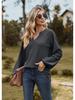 2023 European & American Solid Color V-Neck Splicing Long-Sleeve Loose T-Shirt for Women