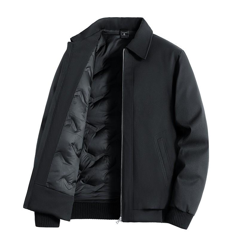 Mens Winter Down Jacket 50% White Duck Loose Fit Business Casual Coat With Lapel Multiple Pockets