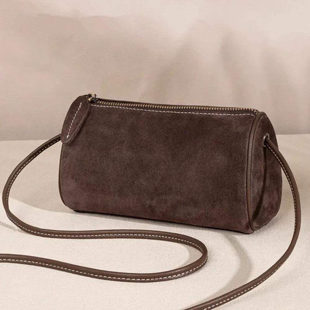 Niche High-end Simple Fashion Single Shoulder Crossbody Matte PU Pen Holder Retro Cylinder Women's Bag Small Bag
