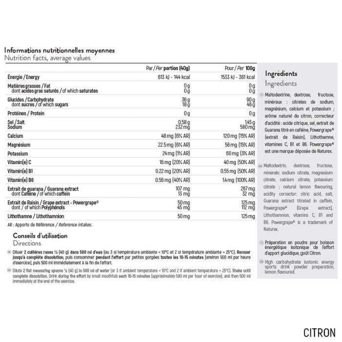 Boisson Isotonique ISOTONIC POWER Citron - Boisson Énergétique - Dynamisante & Anti-crampes - Dextrose + Maltodextrines + Fructose