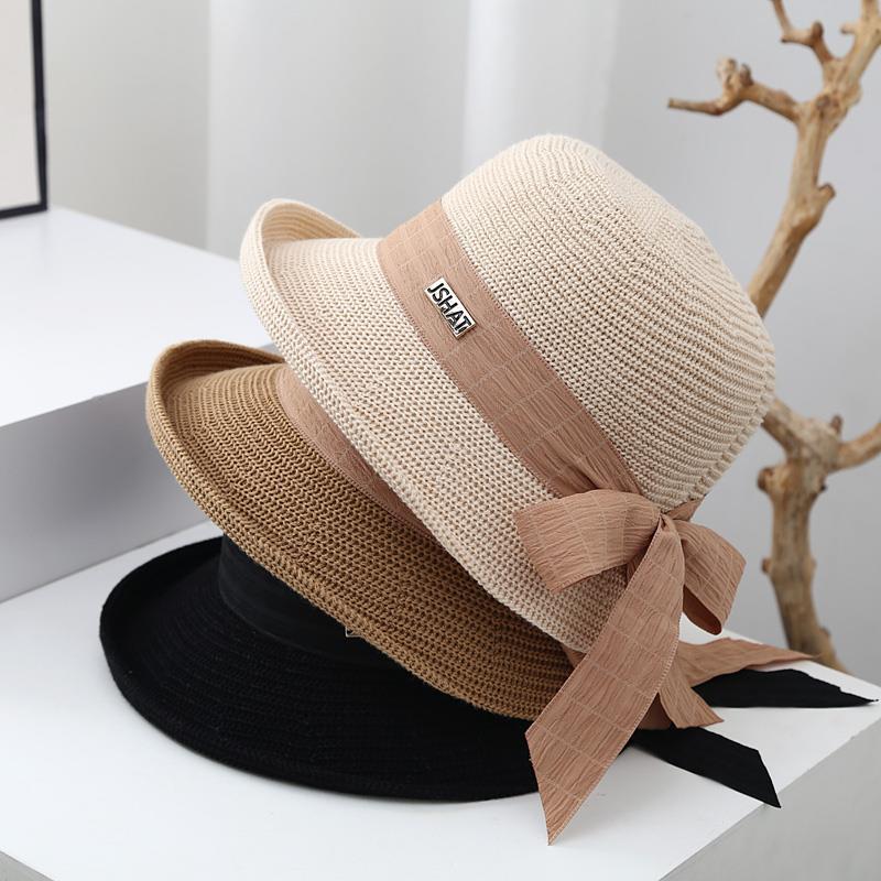 Bow streamer fisherman hat women spring and autumn early winter casual versatile basin hat fashionable and elegant knitted top hat